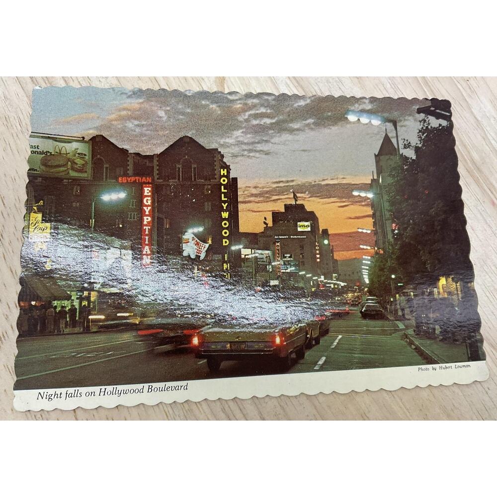 Vintage Glamorous Hollywood At Dusk Hollywood Boulevard Postcard 5.5x3.5 In‎